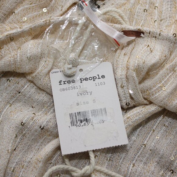 Free People Womens Little Shine Tunic NWT Sequins Cream Size Small Boho Peasant - Picture 5 of 10